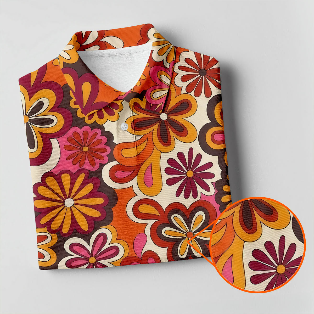Retro Floral Pattern 70s Color Ladies Golf Tops, Retro Golf Shirt, Women's Golf Tops, Ladies Golf Shirt