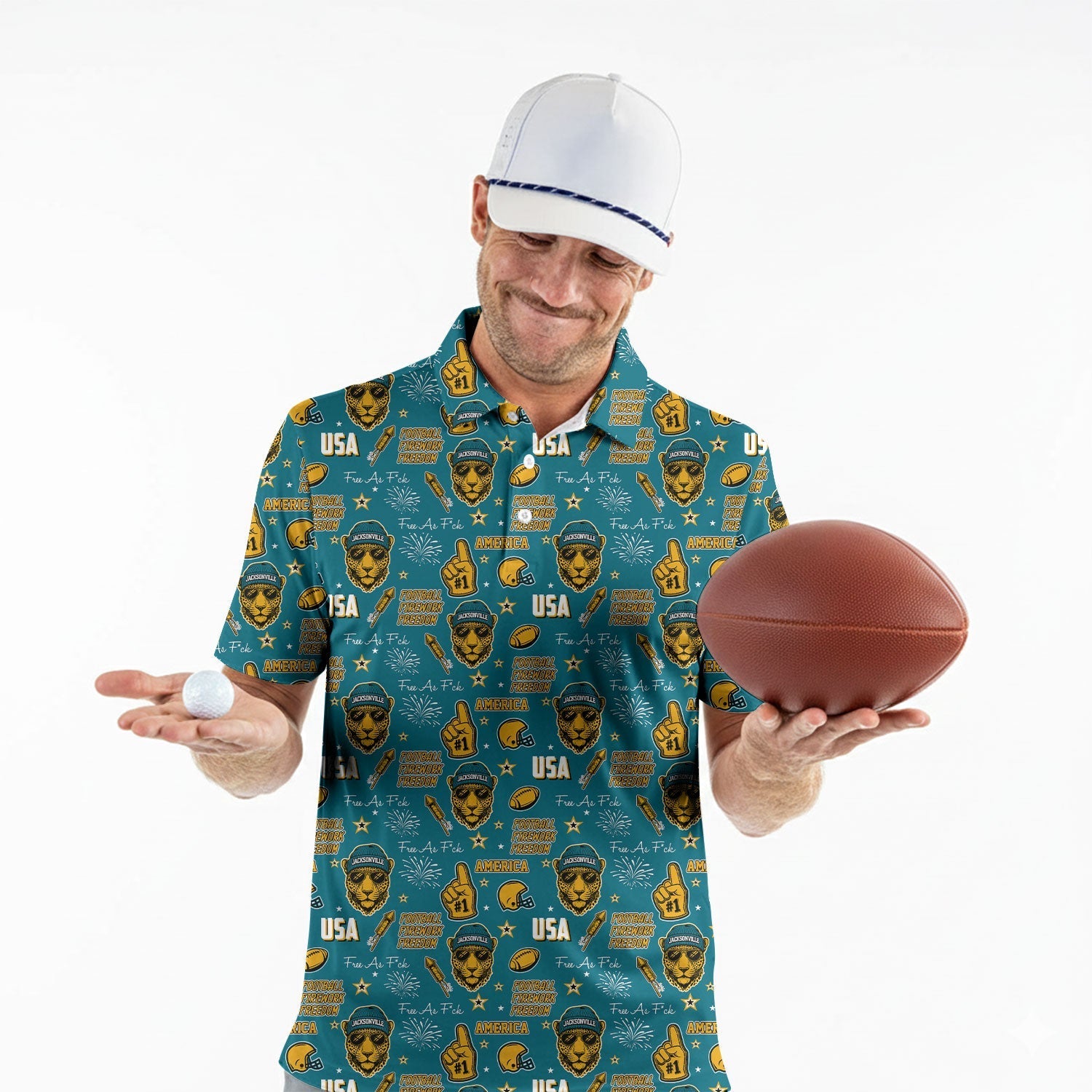 Anthropomorphic Jaguar Teal Black Gold Sport Polo, American Football League Gift Ideas For Football Fans