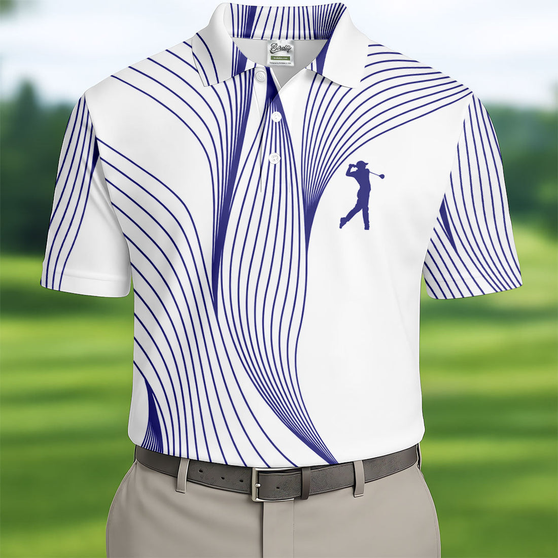 Geometric Line Wavy Line Purple And White Golf Shirts For Men, Men's Golf Shirt, Polo Shirt Men