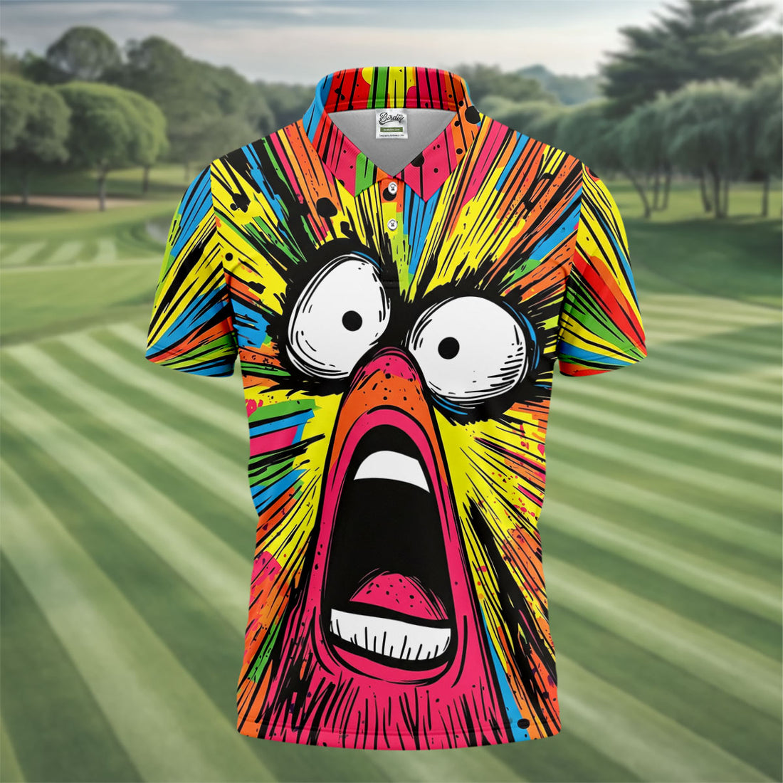 Screaming Face Colorful Retro Hawaiian Golf Shirt, Men's Funny Golf Shirts