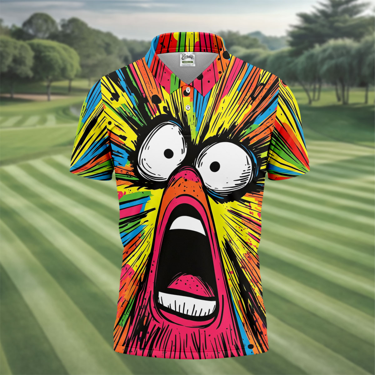 Screaming Face Colorful Retro Hawaiian Golf Shirt, Men's Funny Golf Shirts