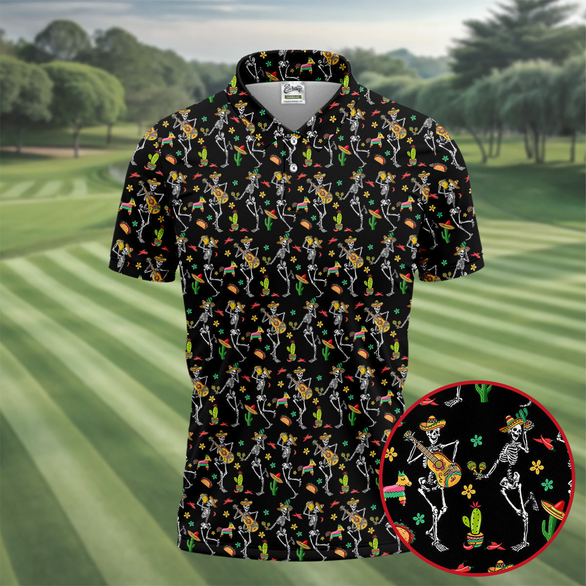 Dia De Muertos Skeletons Cinco De Mayo Celebration Fiesta Themed Black Golf Shirts For Men