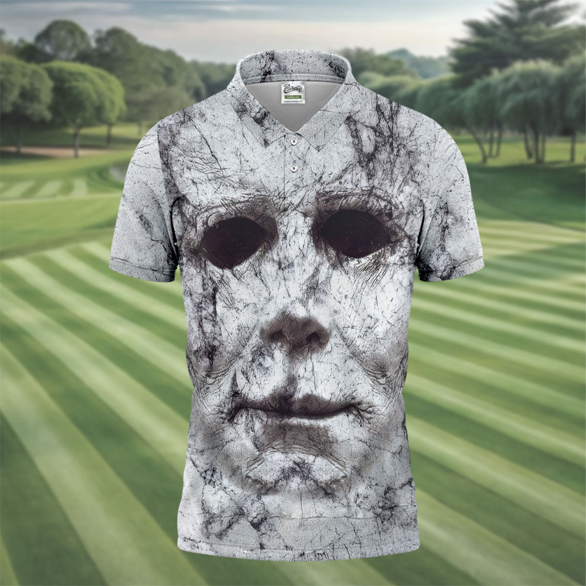 Horror Myer Face Polo ShirtFor Men, Horror Cosplay Golf Tops For Men, Halloween Golf Shirt
