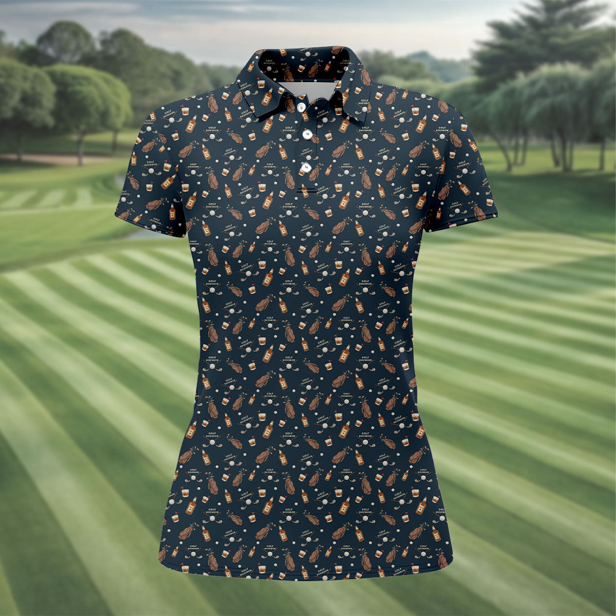 Golf Bourbon Golf Whiskey Black Golf Shirt, Women's Golf Tops, Ladies Golf Shirts, Women's Polo Shirt