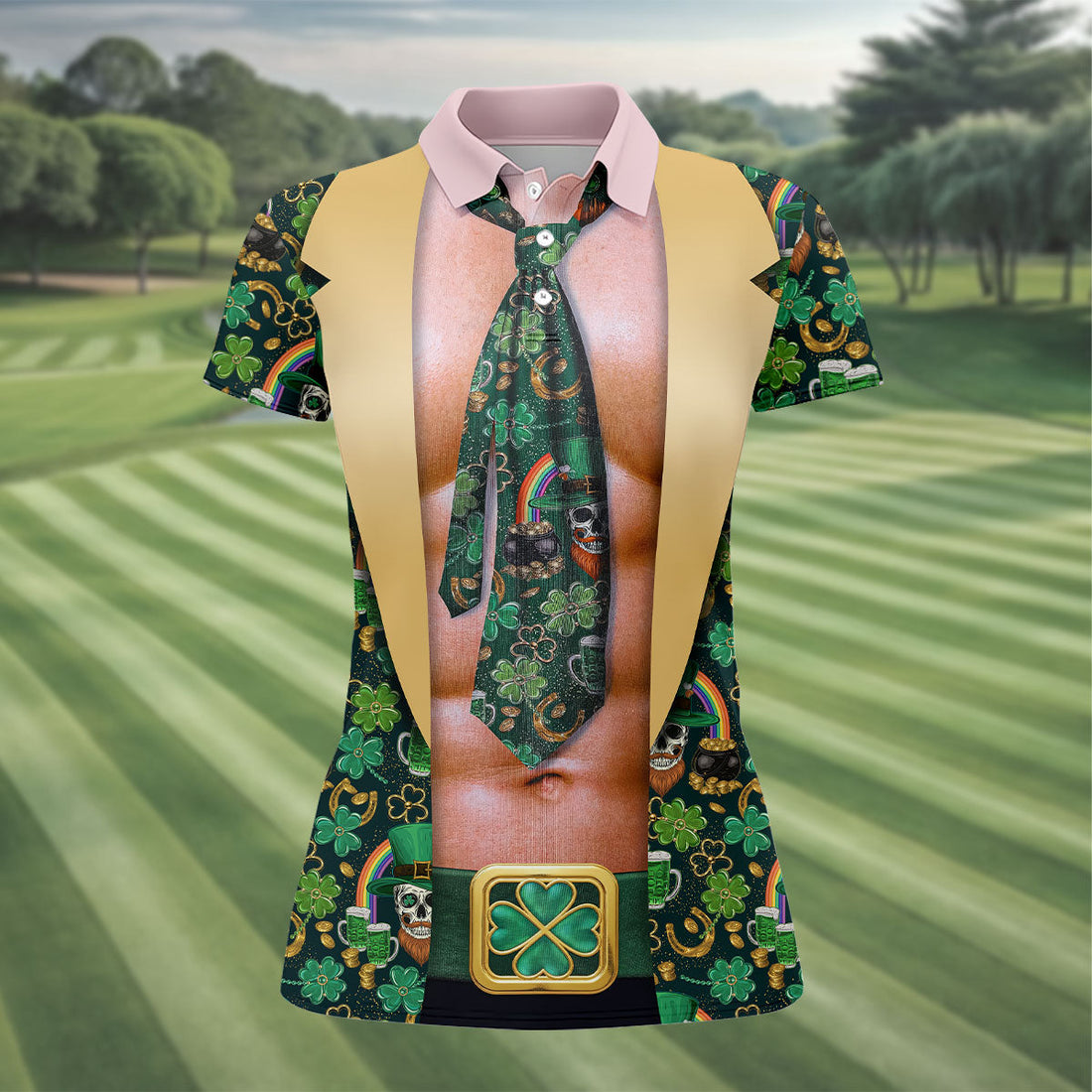 Funny Costume Shamrock St Patrick's Day Golf Shirt, Women's Golf Tops, Ladies Golf Shirts