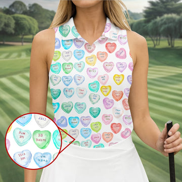 Sweet Words Watercolor Heart Women Golf Top, Valentines Golf Gift, Ladies Golf Polos