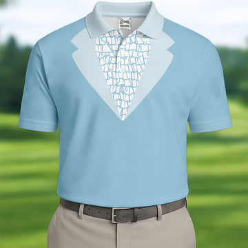 Light Blue Tuxedo Men's Funny Golf Shirts, Father's Day Golf Shirt, Golf Gift For Dad