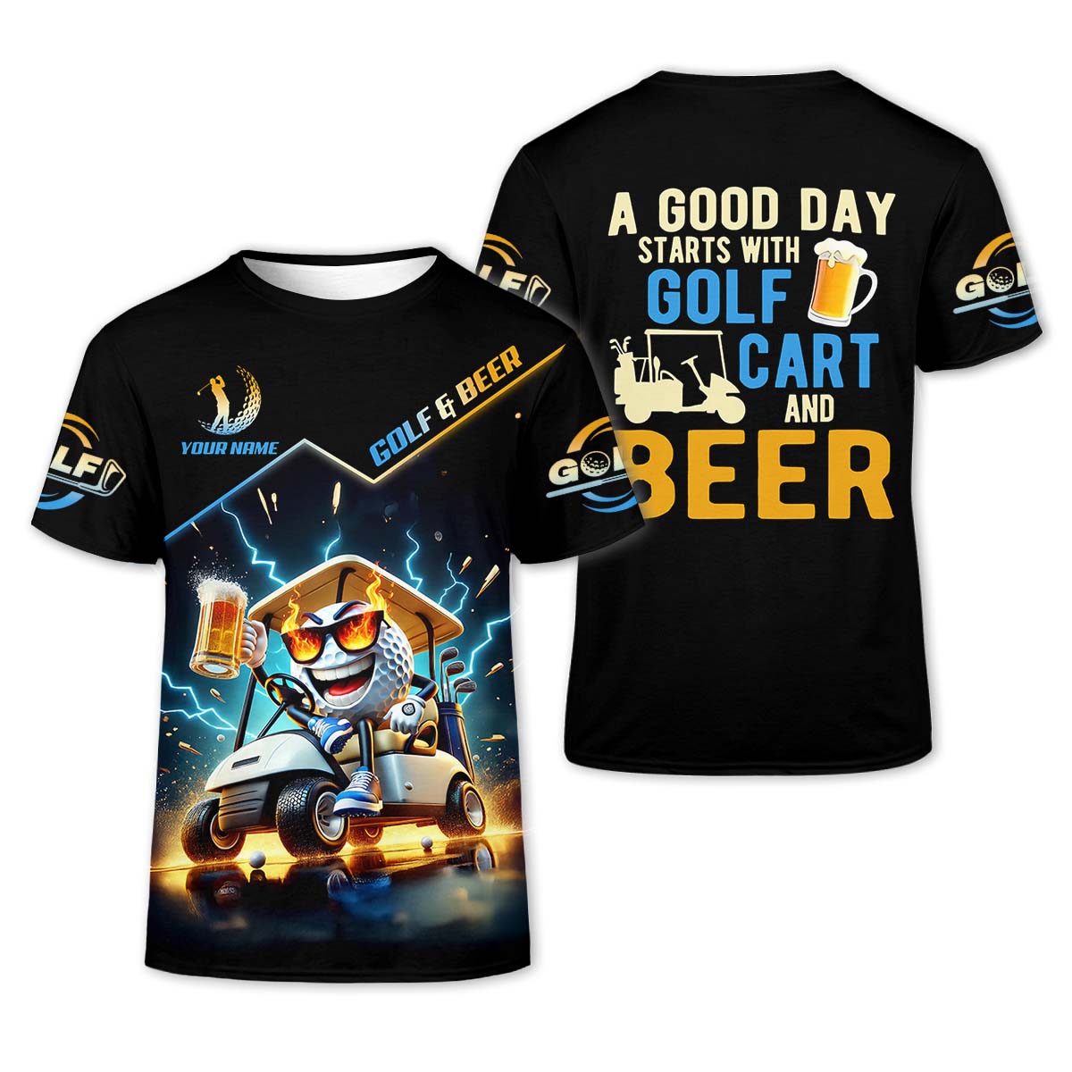 A Good Day Starts With Golf Cart & Beer Custom Golf Polo ShirtFunny Golf Shirt, Golf Gift For Men