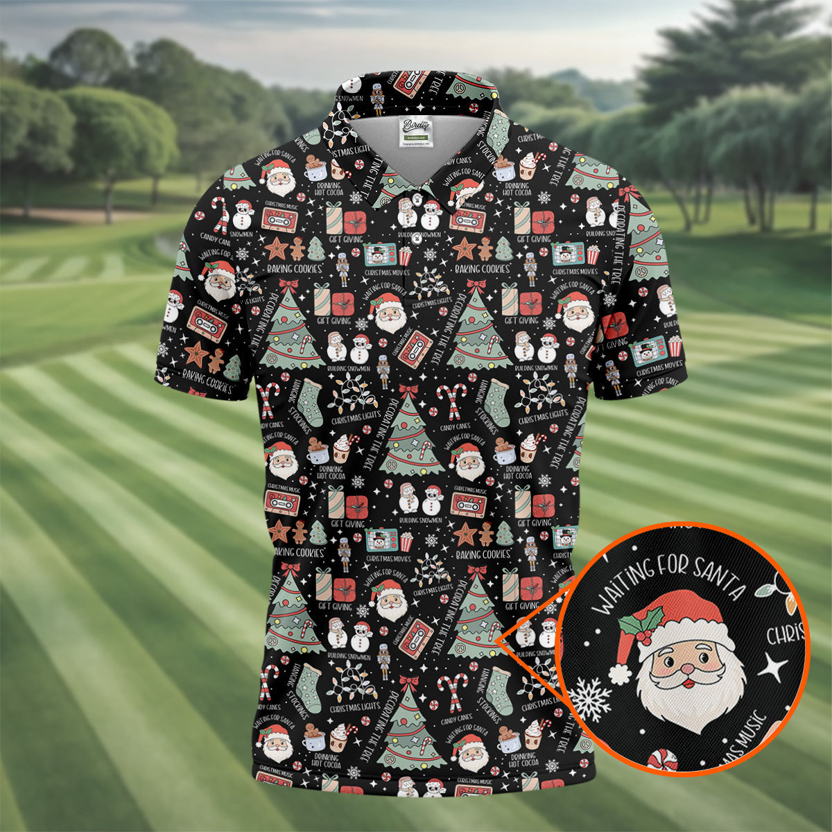 Cute Santa Claus Gift Black Men's Golf Polo Shirtistmas Golf Shirt, Polo Shirtor Men