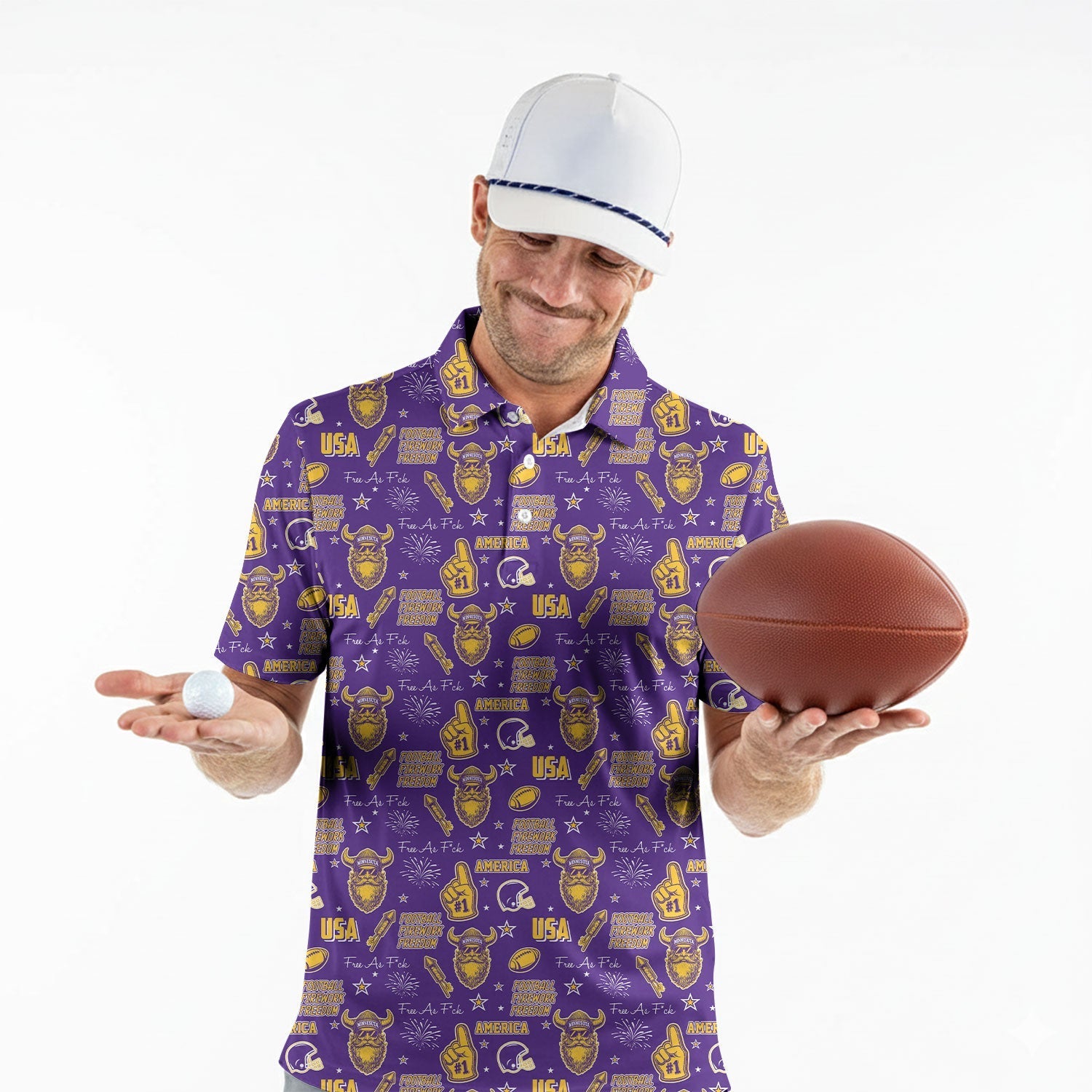 Viking Man Purple Gold White Sport Polo, American Football League Gift Ideas For Football Fans