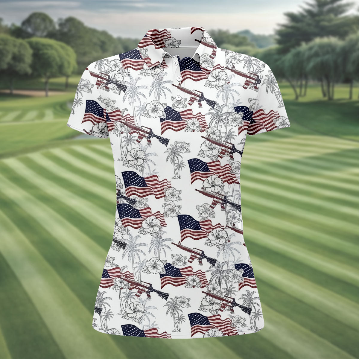 American Flag Pattern 4th Of July Tropical Vibe Patriotic Golf Shirt, 250th Anniversary Women's Golf Tops
