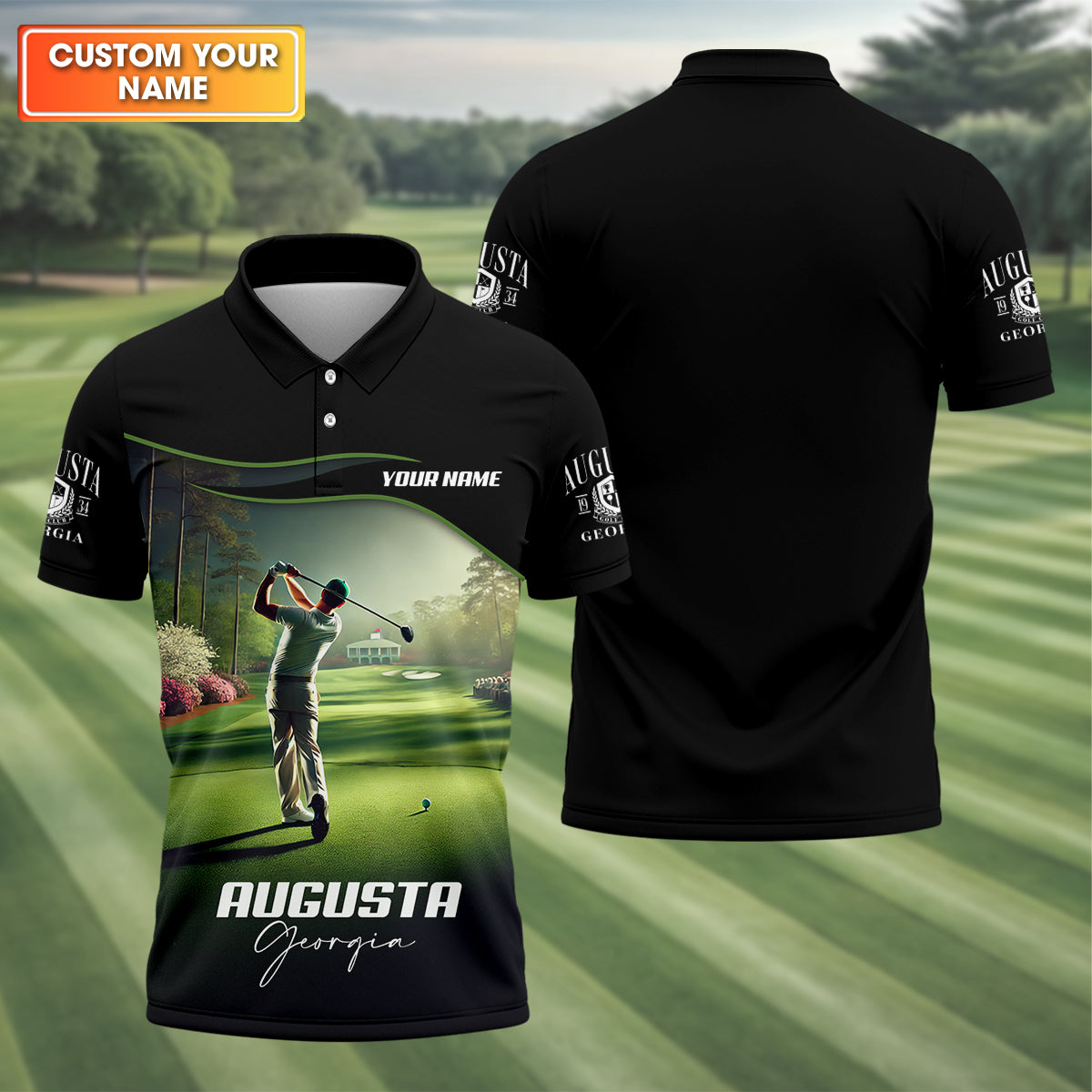 Augusta Georgia Custom Men's Golf Polo ShirtFunny Golf Shirt, Gift For Golfers