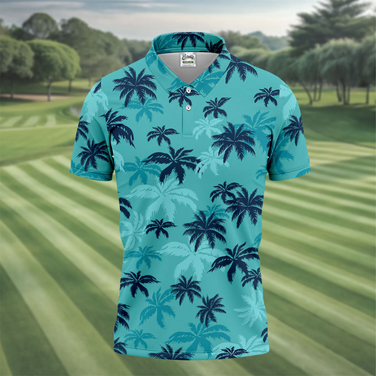 Turquoise Palm Tree Tropical Golf Shirt, Men's Polo Shirt, Hawaiian Golf Shirt, Performance Golf Shirt