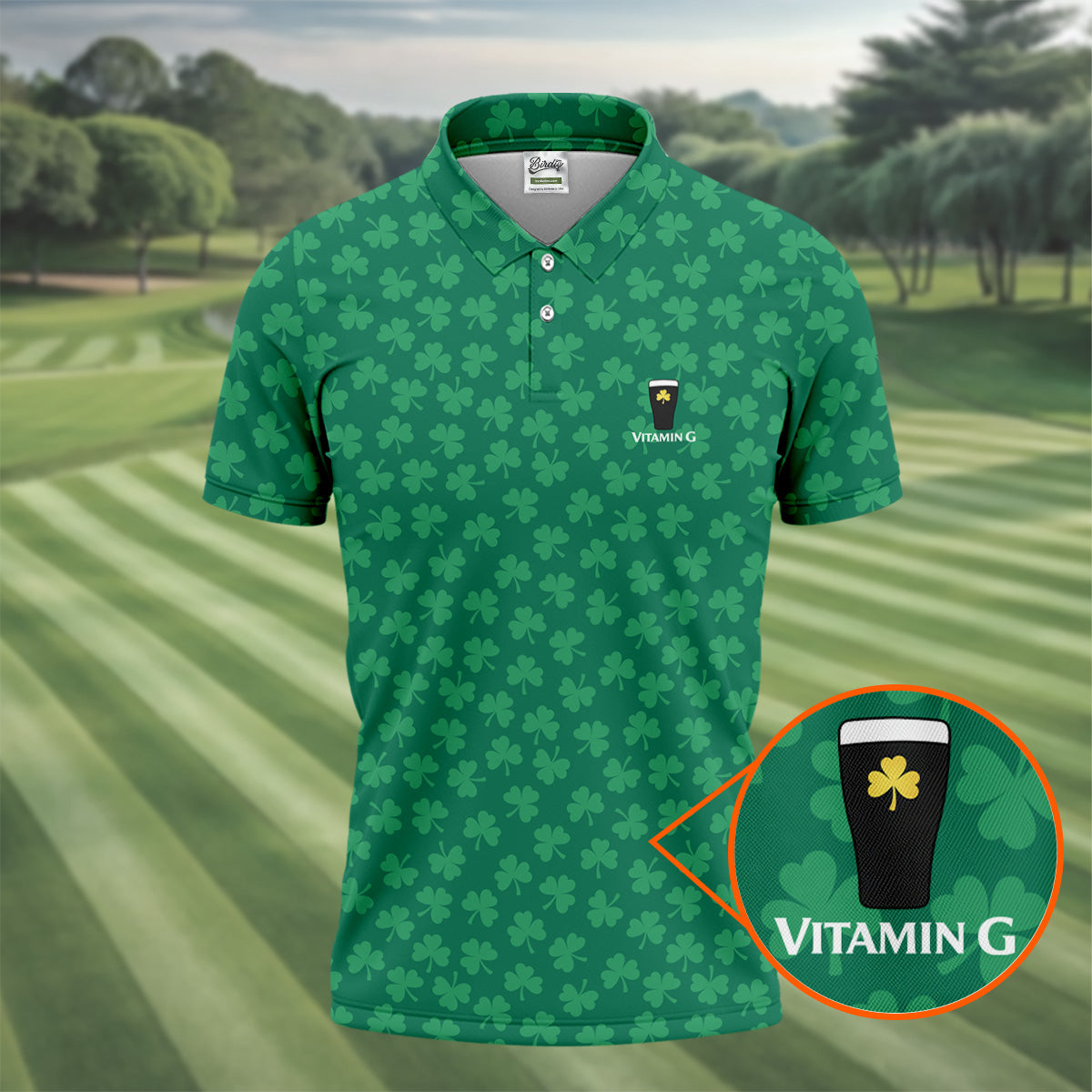 Vitamin G Shamrock Pattern Golf And Beer Green Golf Shirt, St Patrick's Day Golf Shirt, Polo ShirtFor Men