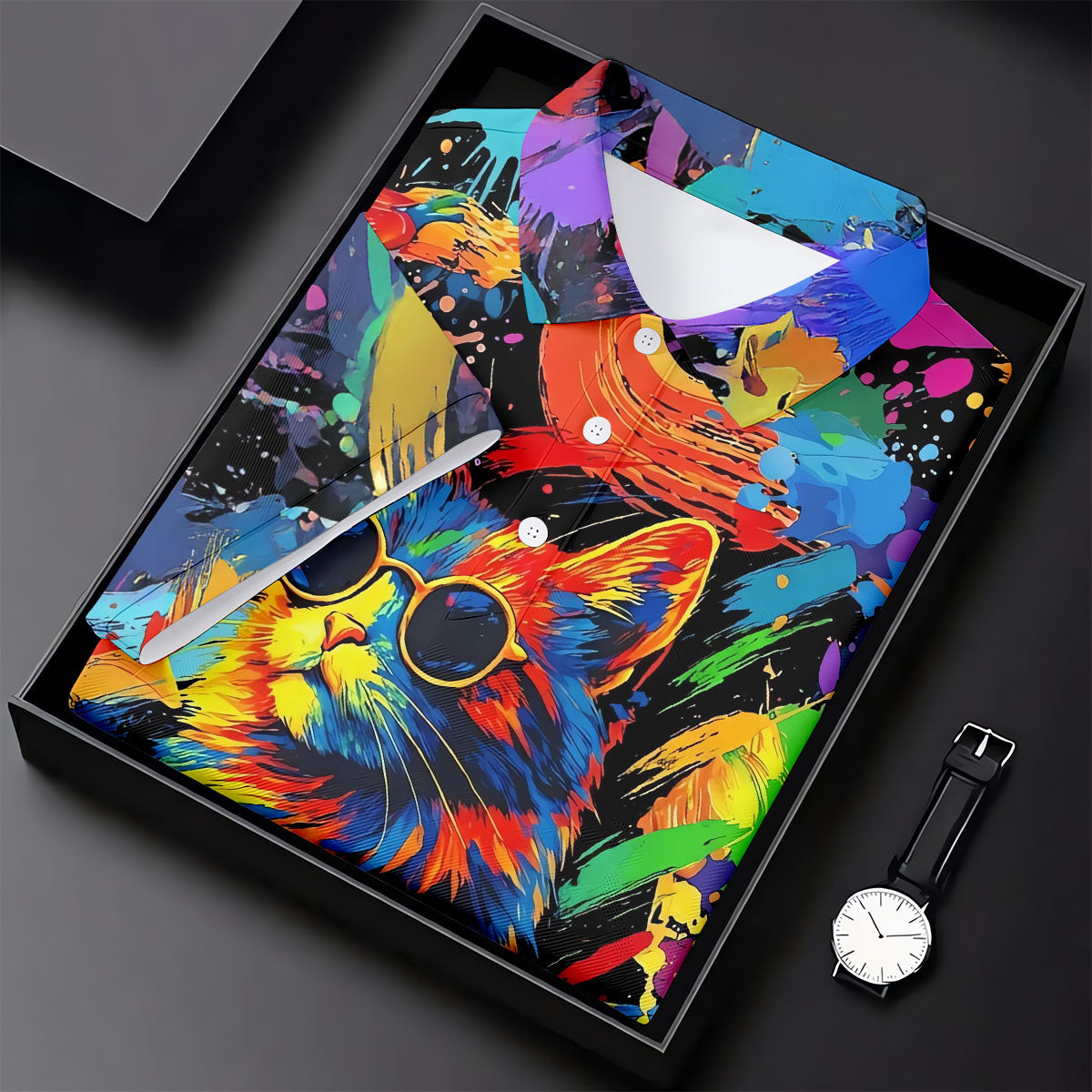 Colorful Cat Sunglasses Paint Splash Golf Shirt, Women's Golf Tops, Performance Golf Shirt