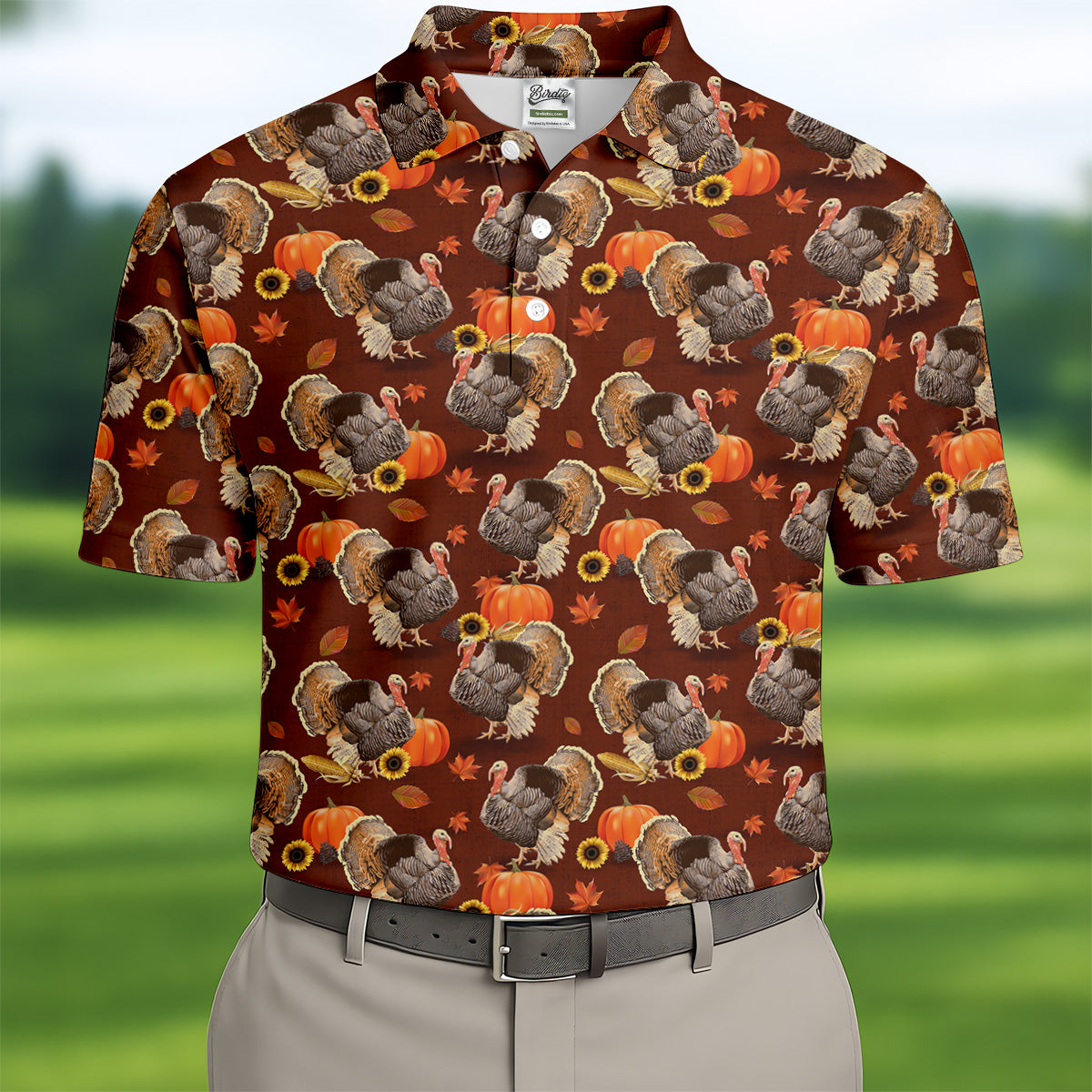 Thanksgiving Day Autumn Turkey Golf Shirt, Fun Golf Shirts For Men, Golfing Apparel, Golf Shirts For Men