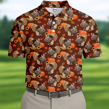 Thanksgiving Day Autumn Turkey Golf Shirt, Fun Golf Shirts For Men, Golfing Apparel, Golf Shirts For Men