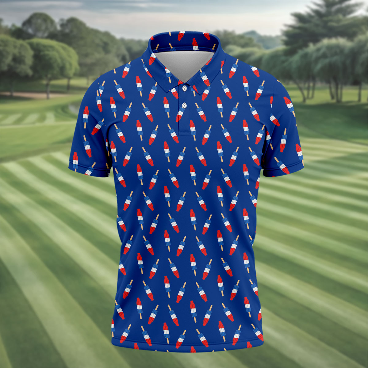 Red White Blue Patriotic Popsicles 4th Of July Golf Shirt, 250th Anniversary Golf Shirts For Men