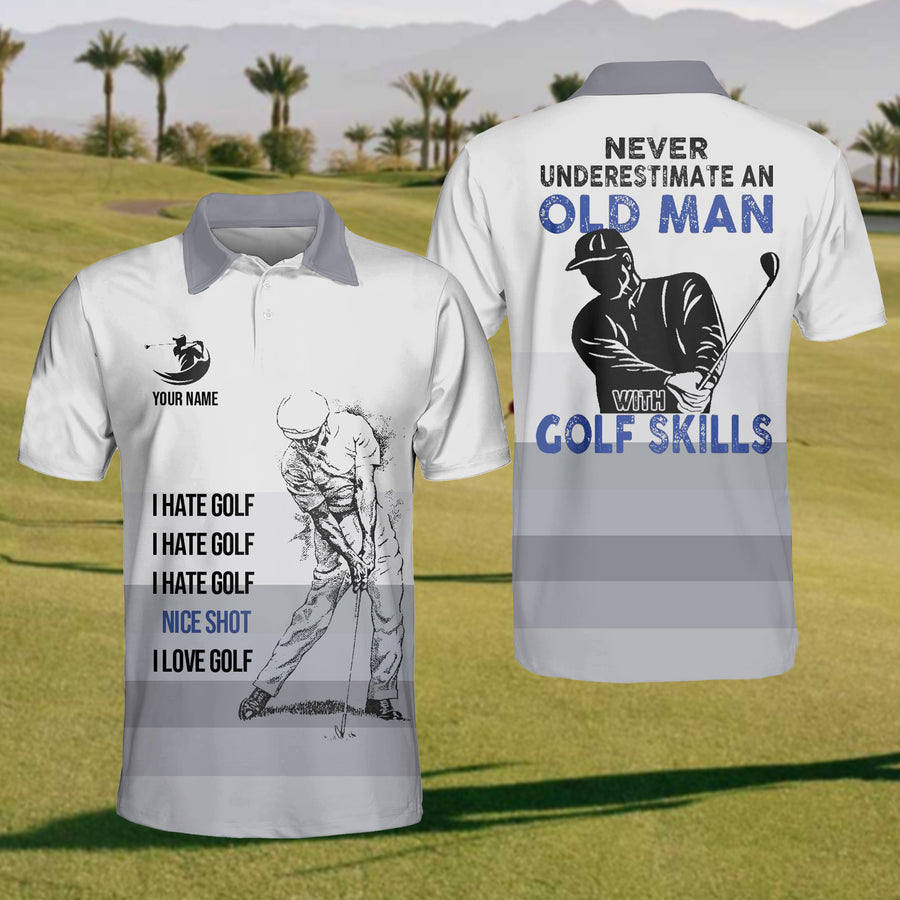 Never Underestimate An Old Man Custom Men’s Golf Polo ShirtMens Goft Gift, Gift For Golf Lovers