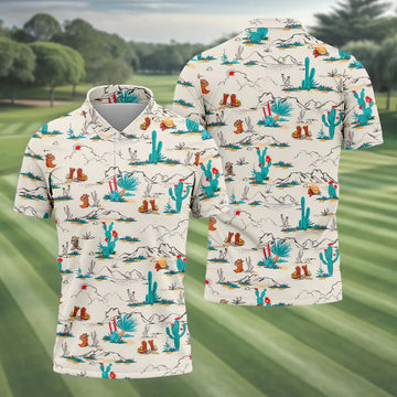 Western Desert Cowboy Boots Pattern Golf Shirt, Men's Golf Shirt, Printed Golf Shirts