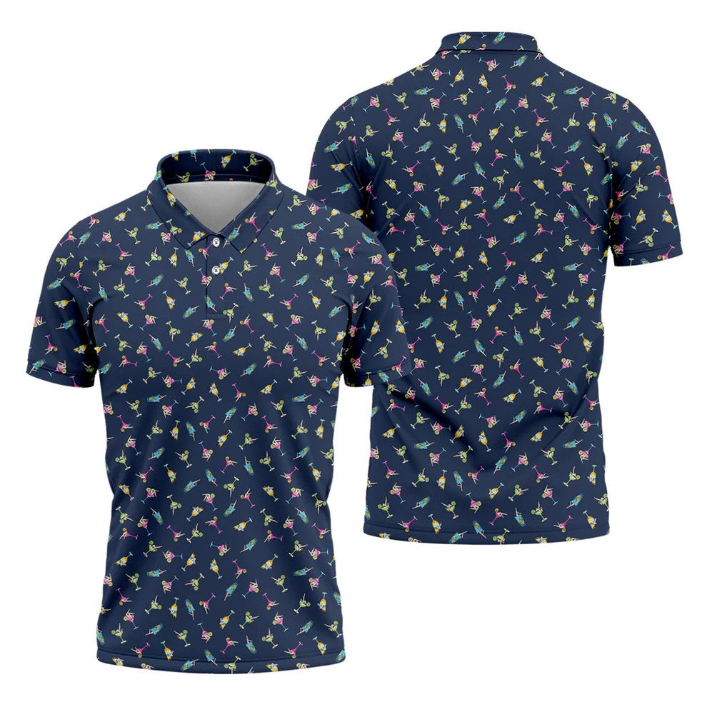 Tropical Cocktail Pinup Pattern Golf Shirt, Mens Golf Apparel, Golf Shirts For Men