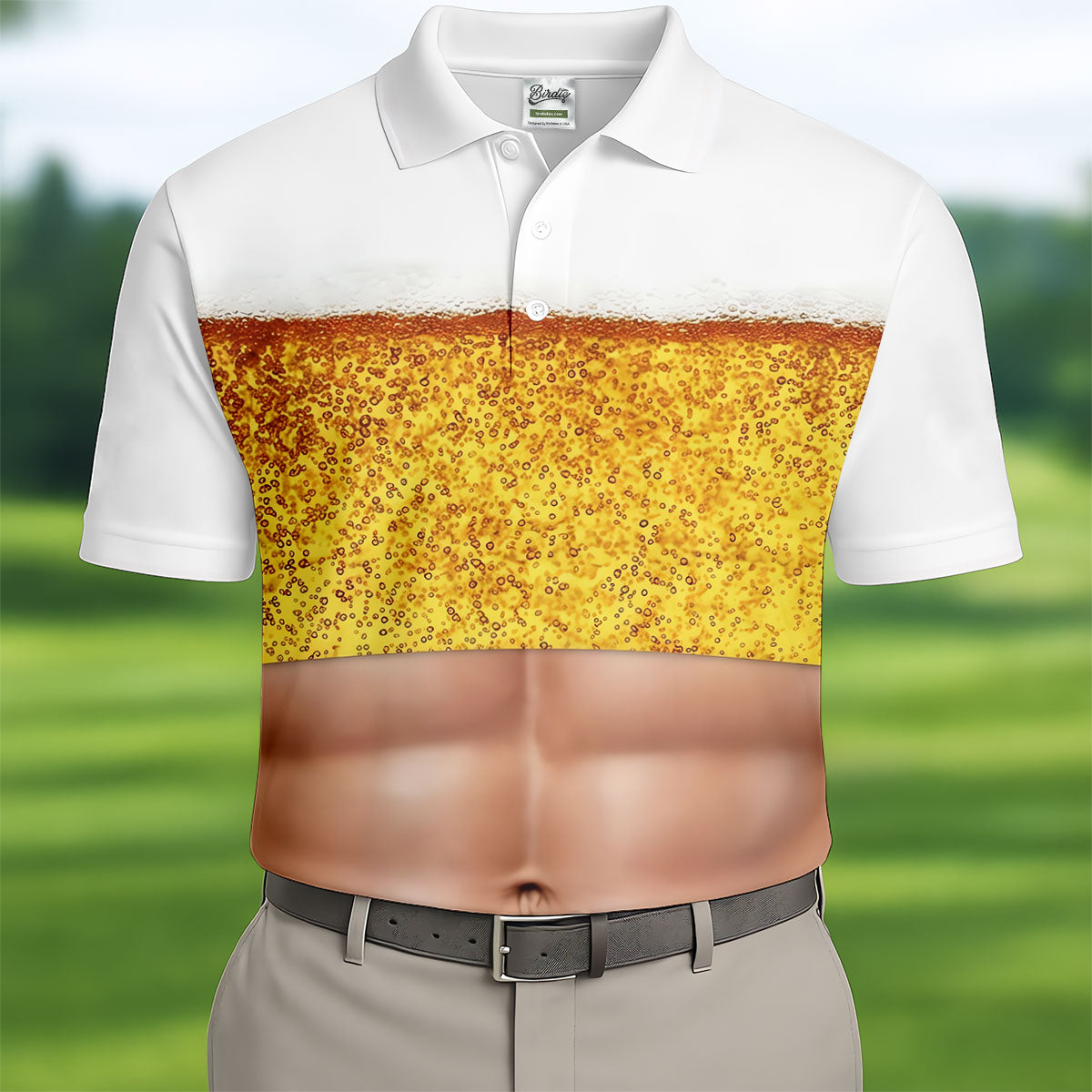 Bubbly Beer Foam Faux Abs Sleeveless Crop Golf Shirt, Printed Golf Shirts, Mens Golf Apparel