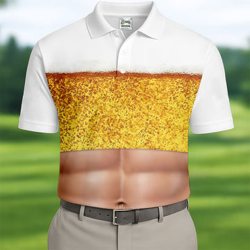 Bubbly Beer Foam Faux Abs Sleeveless Crop Golf Shirt, Printed Golf Shirts, Mens Golf Apparel