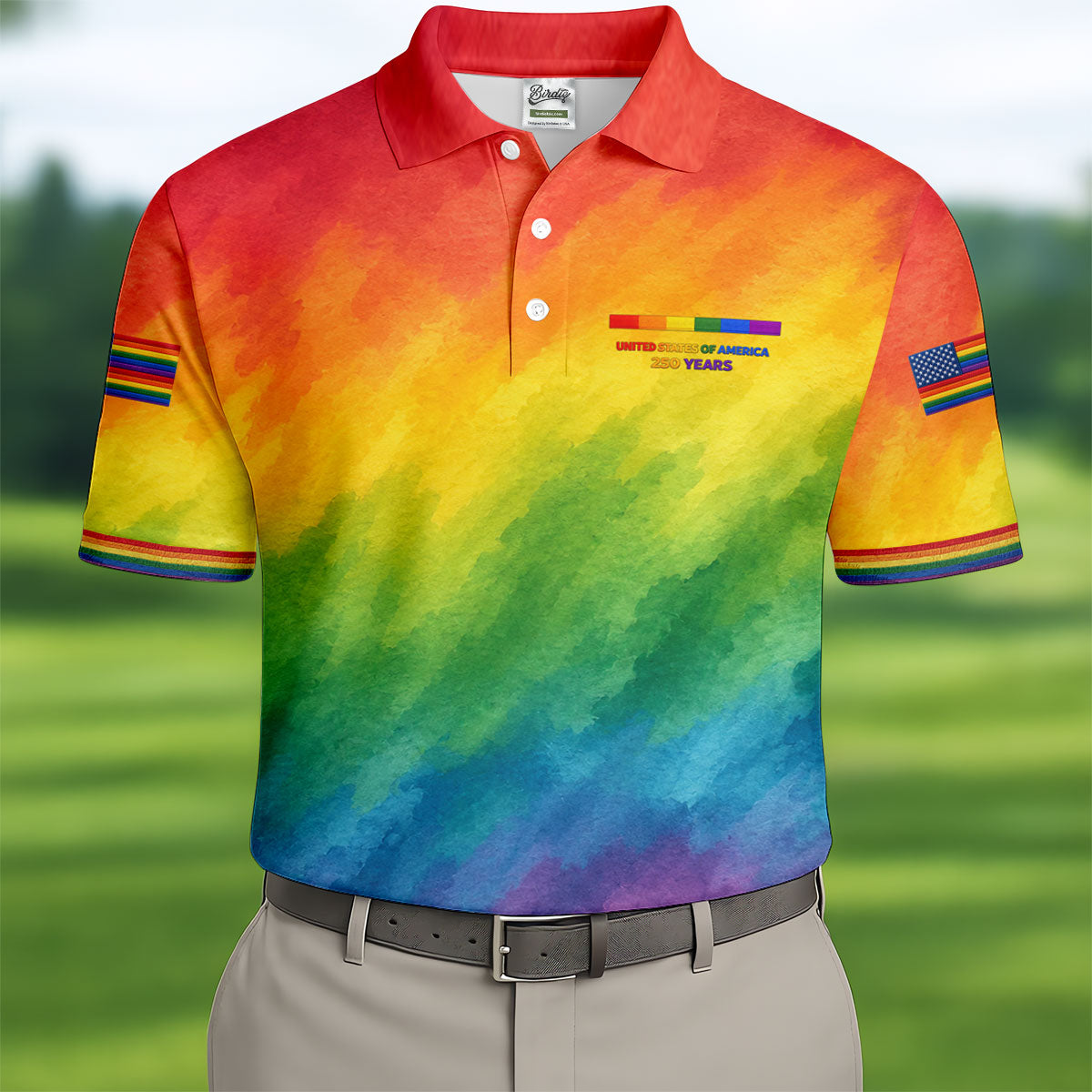 USA 250 Years LGBT Rainbow Golf Tops For Men, LGBT Pride Month Patriotic Golf Shirt