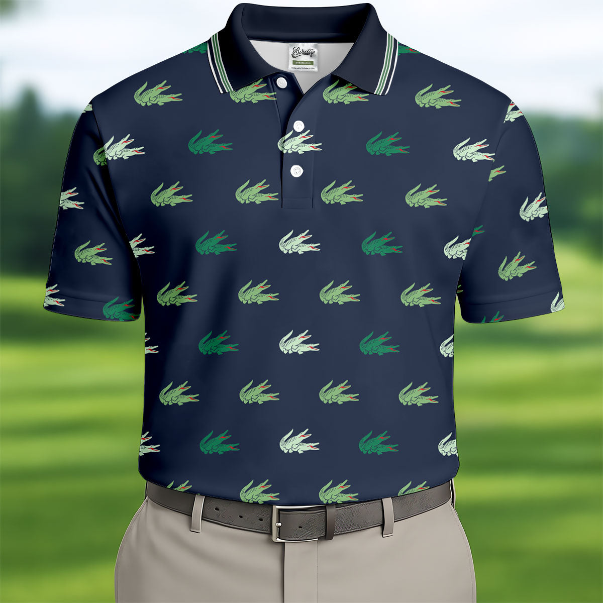 Navy Crocodile Pattern Golf Shirt, Mens Polo Shirt, Golf Shirts For Men, Performance Golf Shirt
