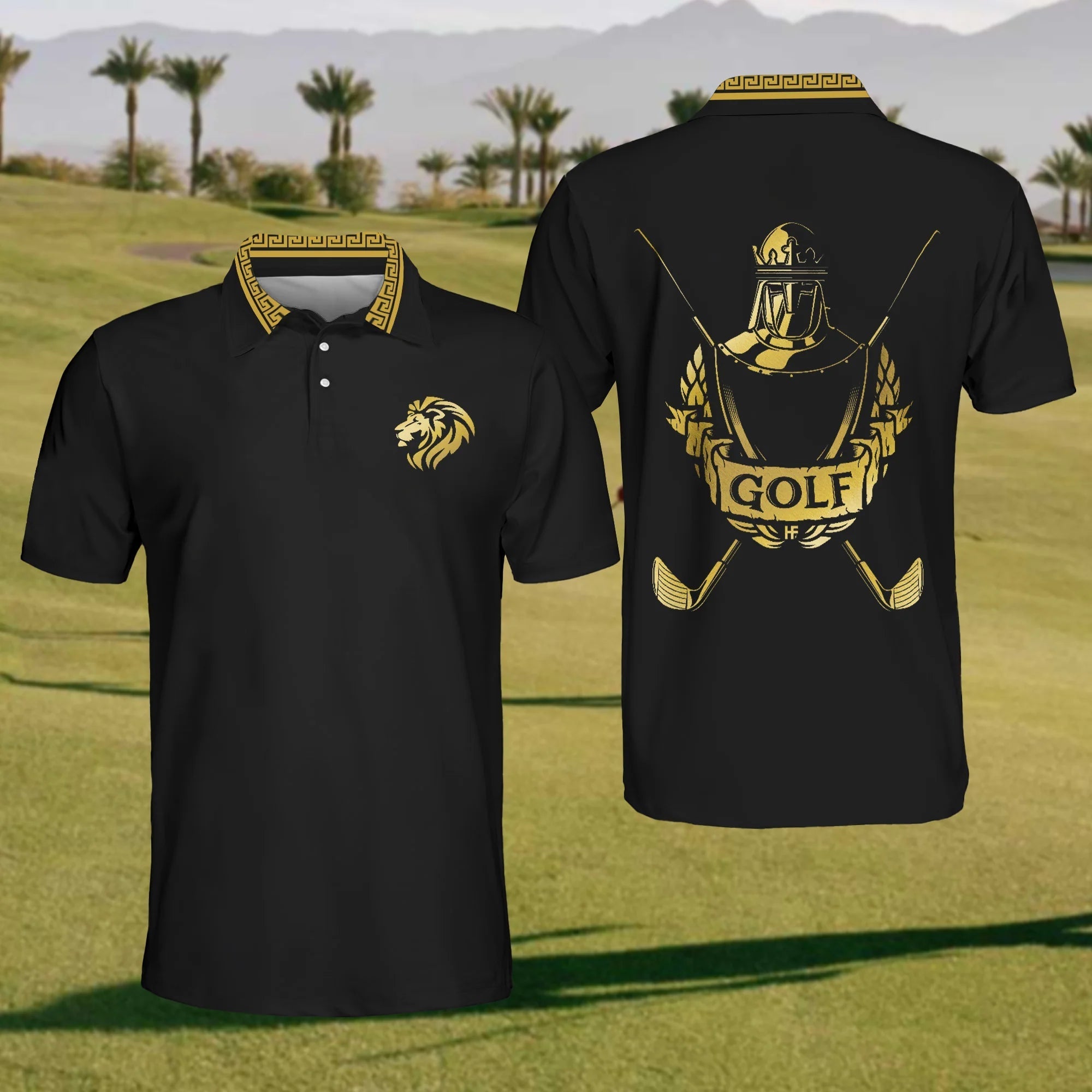 Majestic Lion Mens Golf Polo Shirtens Golf Gift, Mens Golf Shirt