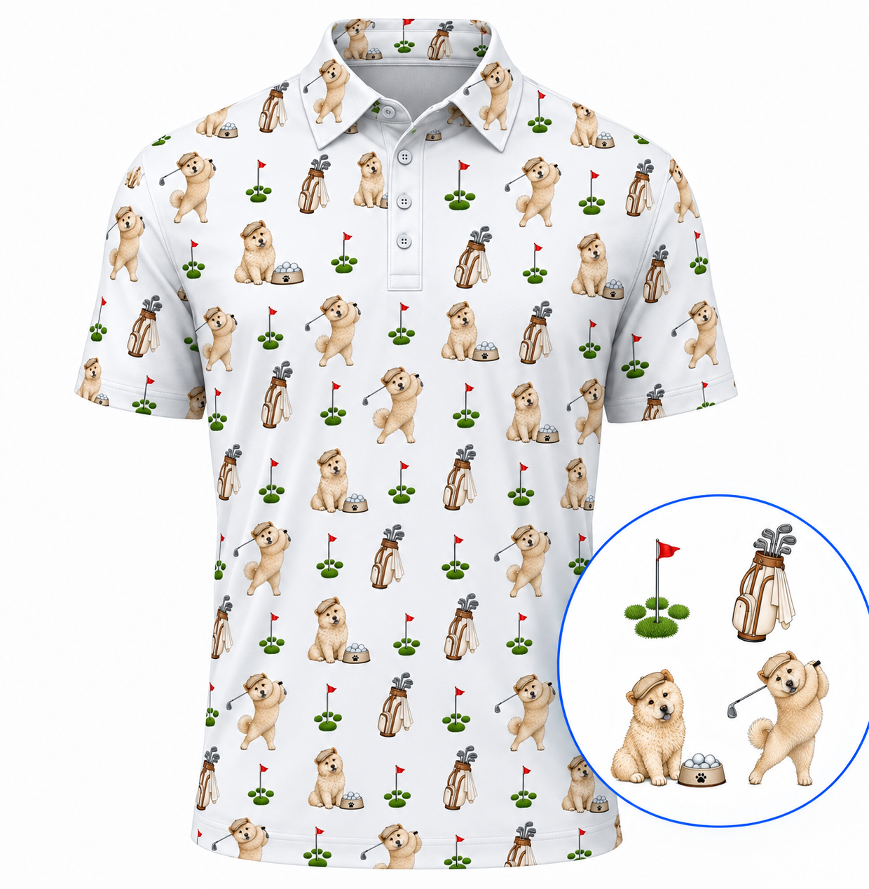 Funny Chow Chow Golf Shirt, Chow Chow Pattern Golf Polos, Dog Lover Golf Gift