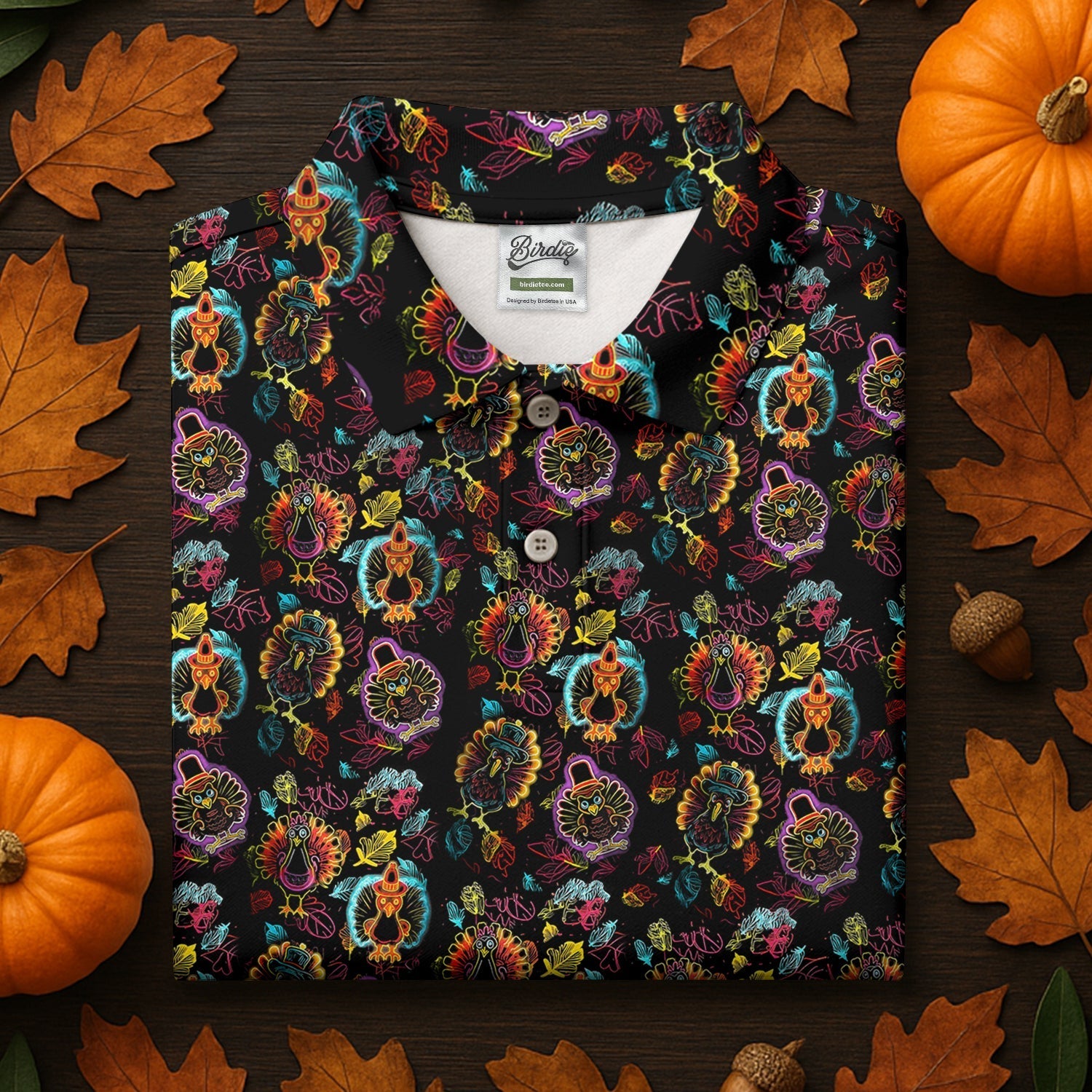 Neon Turkey Thanksgiving Golf Tops For Men, Polo Shirtor Men, Golf Gift For Men, Golfing Apparel