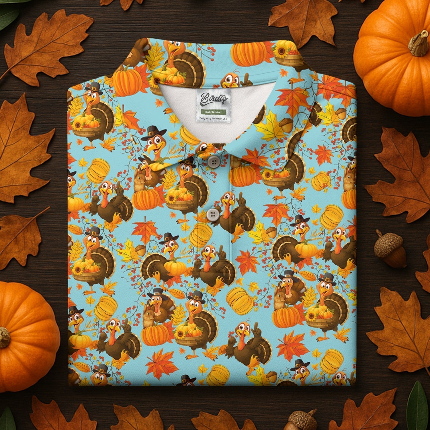 Turkey Pumpkin Thanksgiving Holiday Blue And Orange Ladies Golf Tops, Women Golf Top, Golf Gift For Ladies
