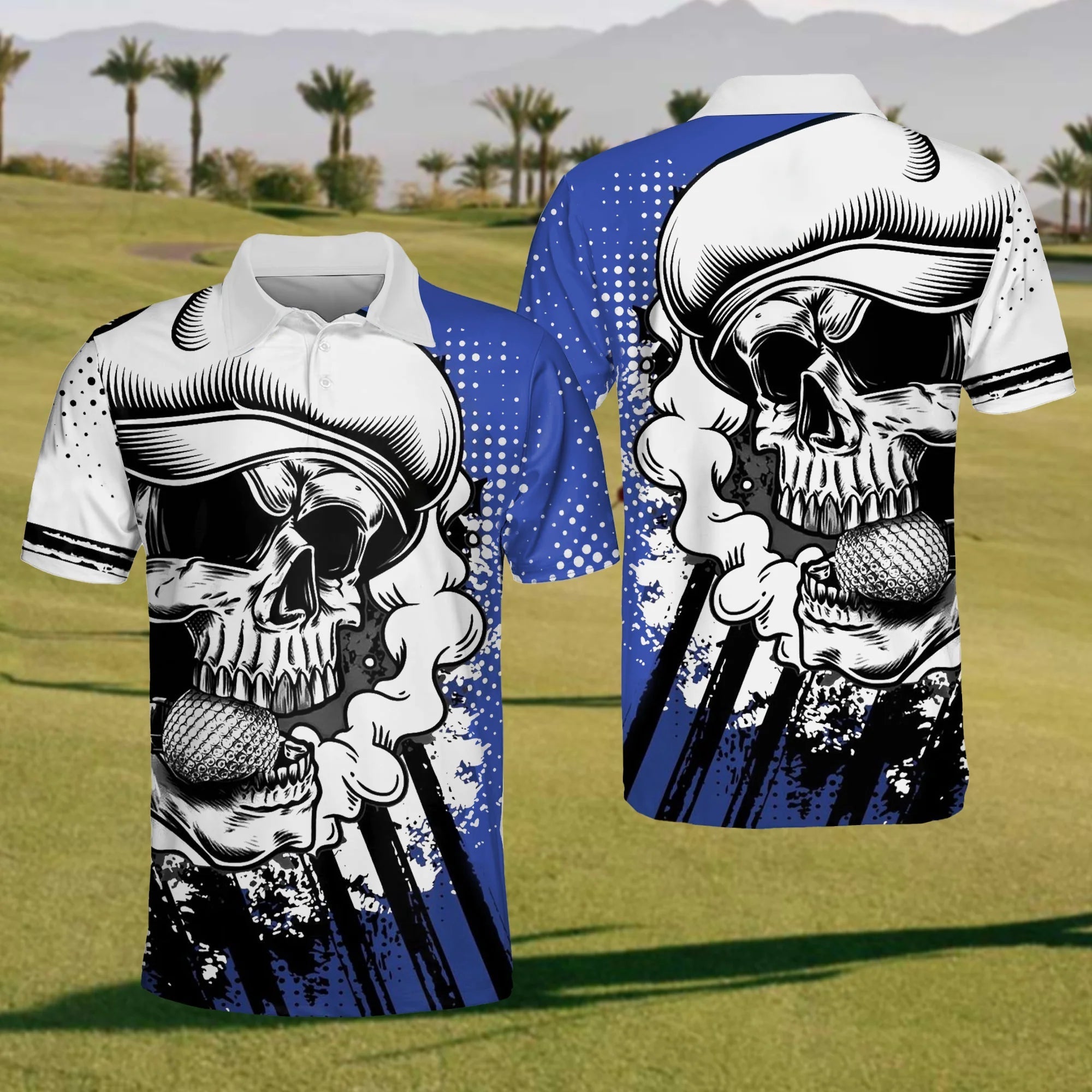 Skull Warrior Mens Golf Polo ShirtMens Golf Gift, Golf Gifts For Golfers