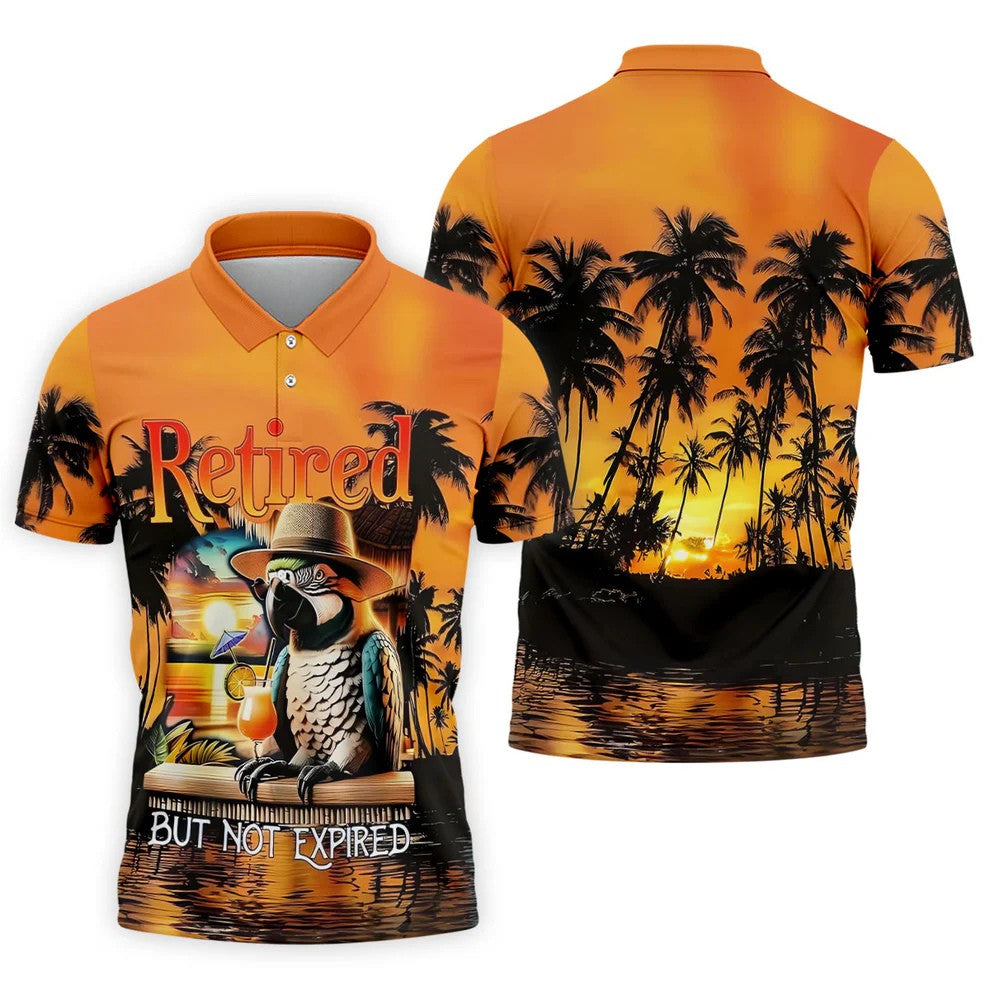 Funny Retirement Parrot Beach Vacation Golf Shirt, Mens Golf Polo, Printed Golf Shirts