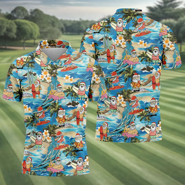 Men's Tropical Santa Surf Vacation Men's Golf Shirt, Christmas Golf Shirt, Golf Apparel For Men