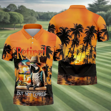 Funny Retirement Parrot Beach Vacation Golf Shirt, Mens Golf Polo, Printed Golf Shirts