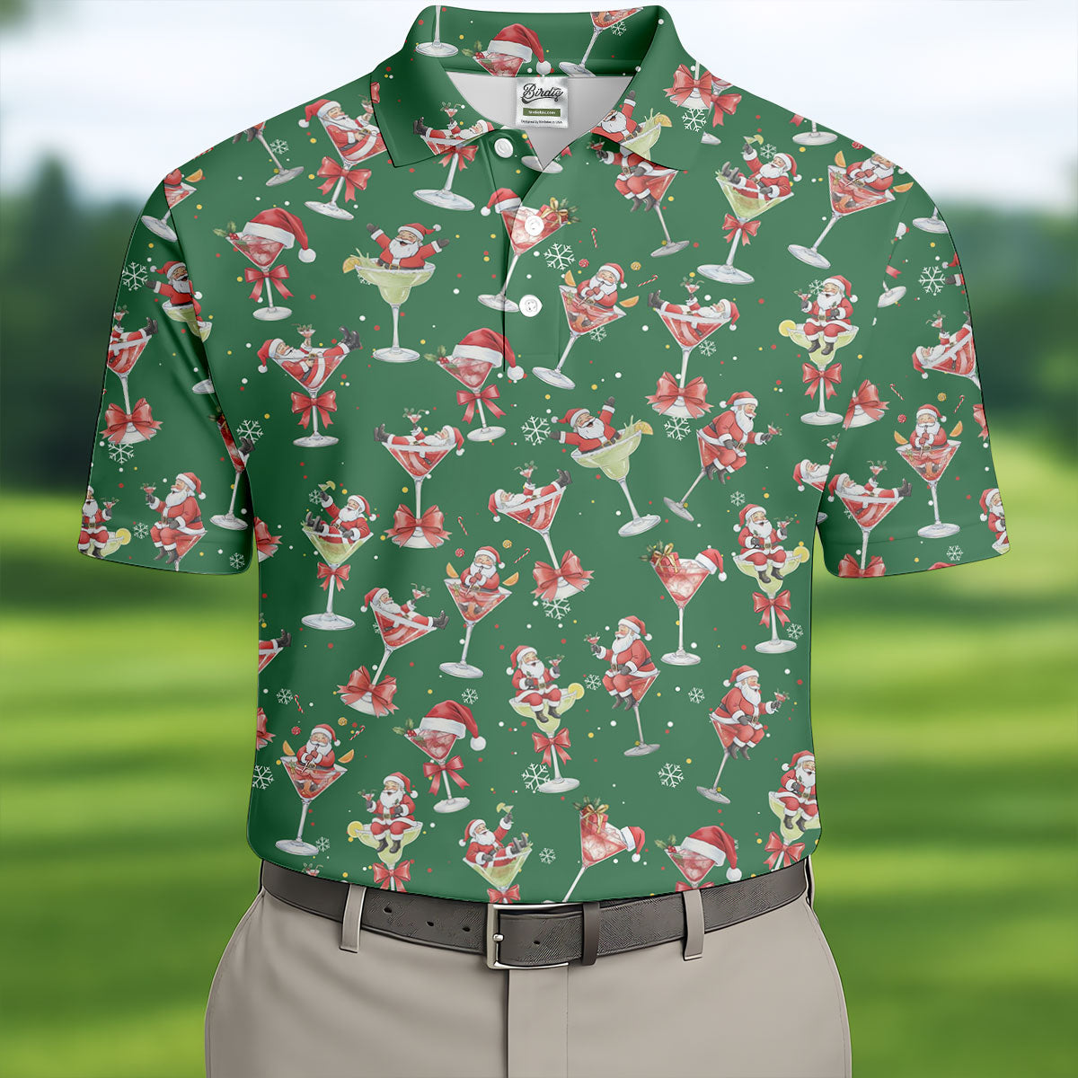 Santa Claus Margarita Christmas Shirt Golf Polo Shirt Unique Gift For Golfer, Fun Golf Shirts For Men