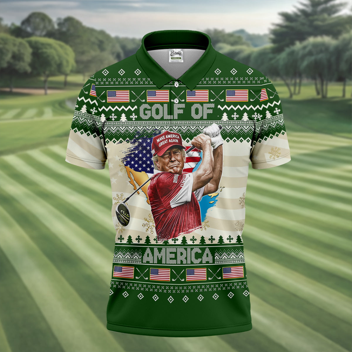 Trump Golf Of America Christmas Golf Shirt Men's Funny Golf Polo Shirtque Gift For Golfer, Christmas Golf Gift