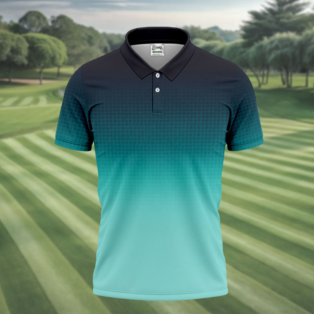 Turquoise Gradient Hawaiian Golf Shirt, Golf Tops For Men, Polo Shirtor Men