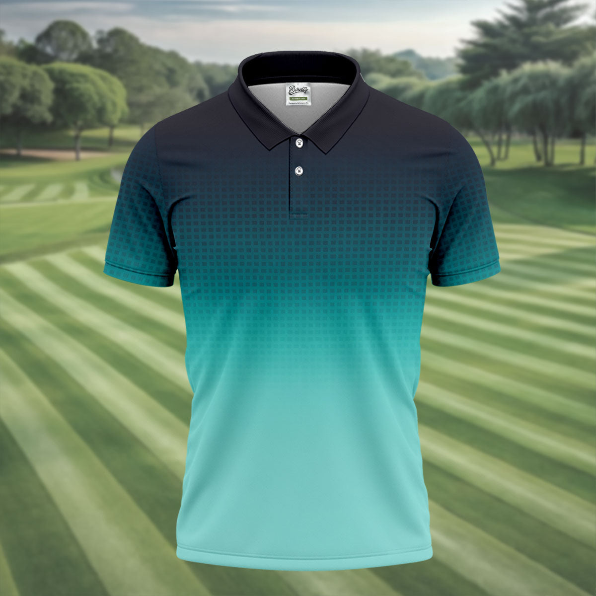 Turquoise Gradient Hawaiian Golf Shirt, Golf Tops For Men, Polo Shirtor Men