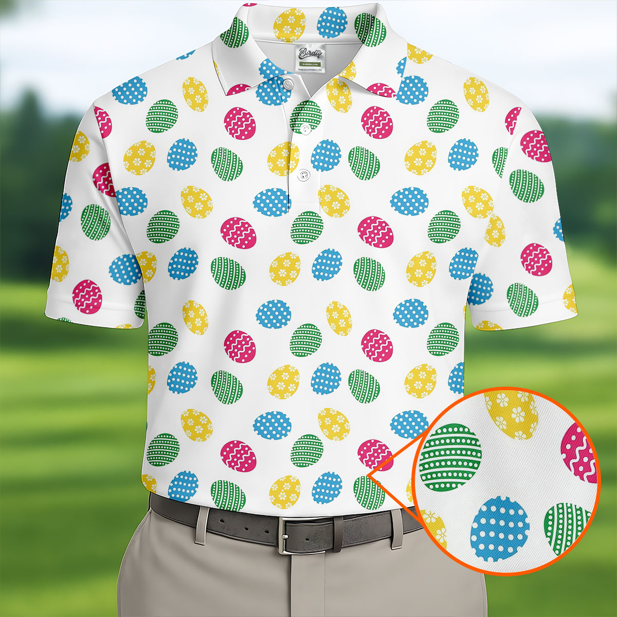 Colorful Easter Eggs White Golf Shirt, Cute Golf Outfit, Polo ShirtFor Men, Golf Shirts For Men