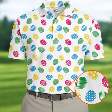 Colorful Easter Eggs White Golf Shirt, Cute Golf Outfit, Polo ShirtFor Men, Golf Shirts For Men