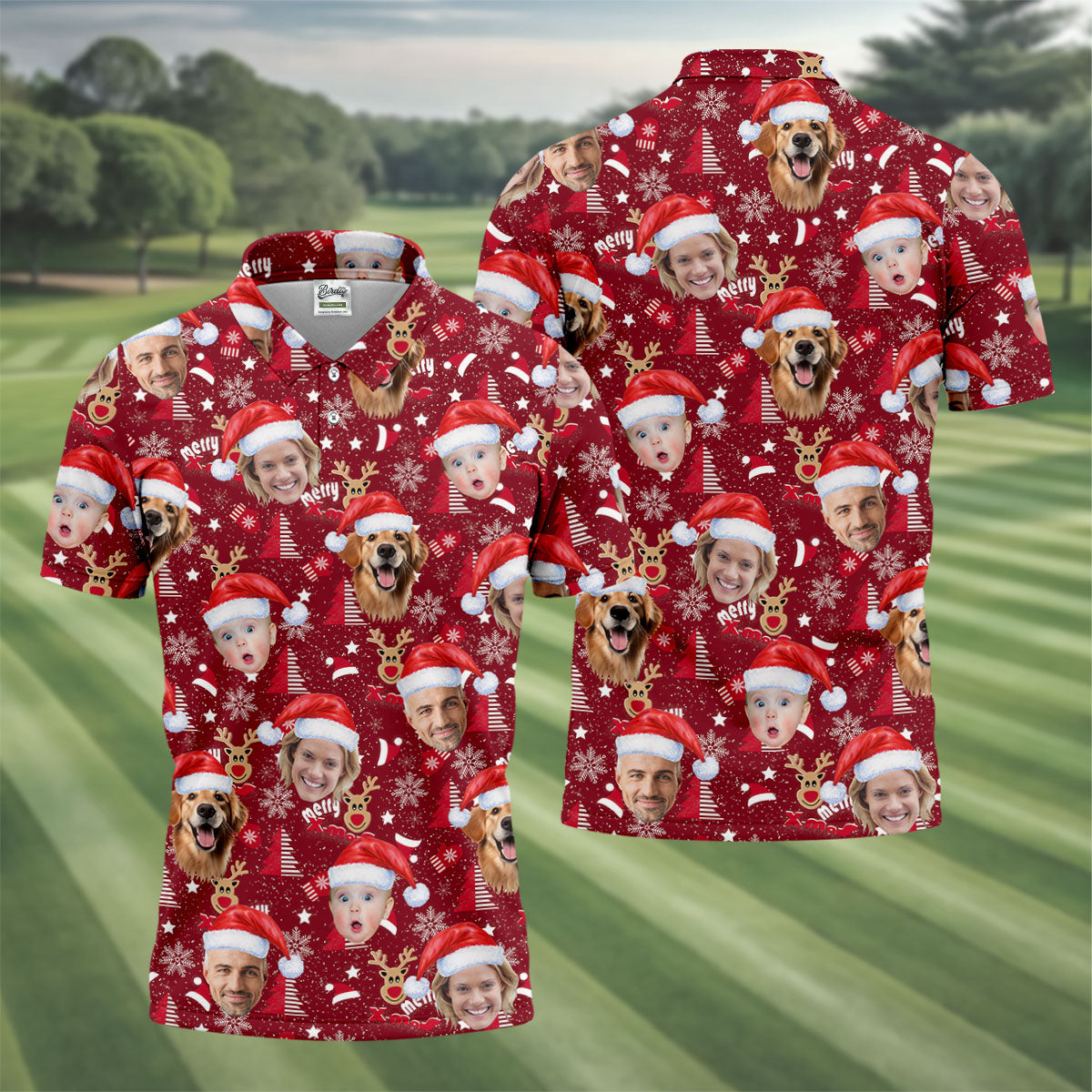 Custom Red Nose Reindeer Merry Xmas Red Golf Shirt, Christmas Golf Shirt, Polo ShirtFor Men, Golf Gift For Men