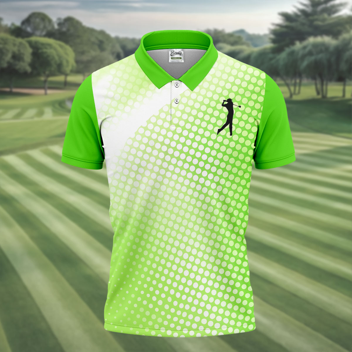 Green White Gradient Polka Dot Golf Shirt, Polo Shirts For Men, Golf Shirts For Men