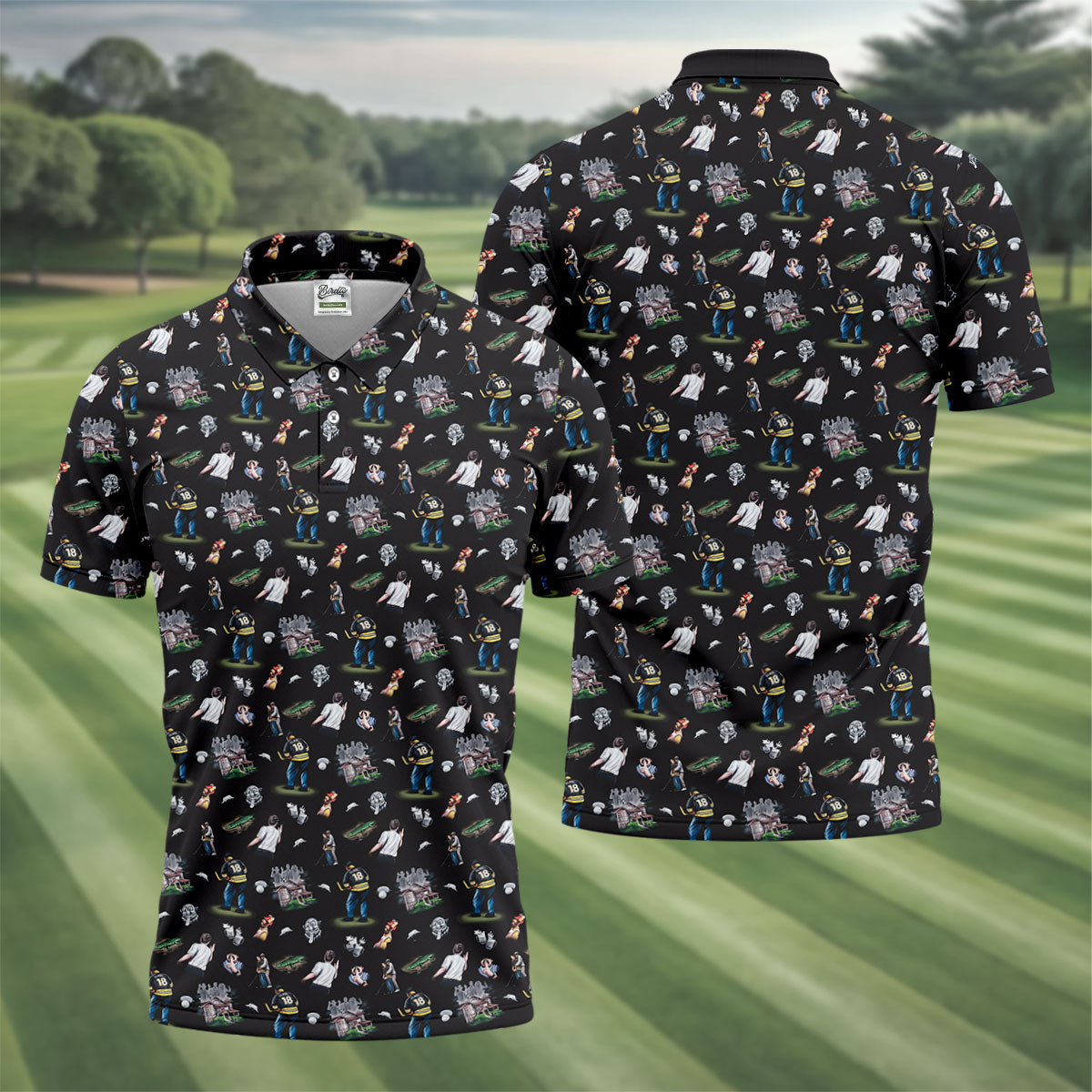 30th Anniversary Sport Movie Character Iconic Moments Black Golf Shirt, Men's Funny Golf Shirts, Golf Shirts For Men