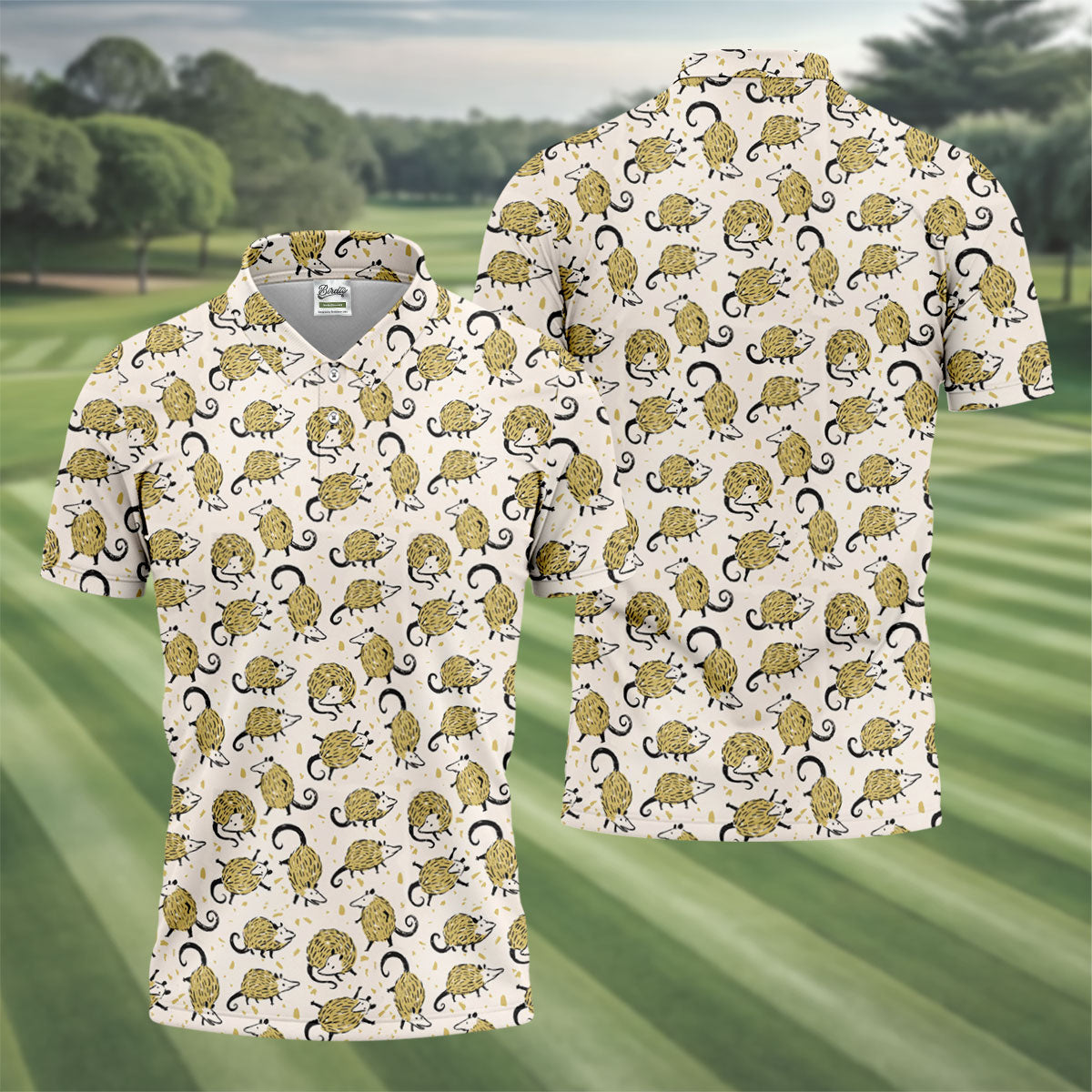Cute Opossum Seamless Pattern Golf Tops For Men, Cute Golf Outfit, Polo Shirtor Men