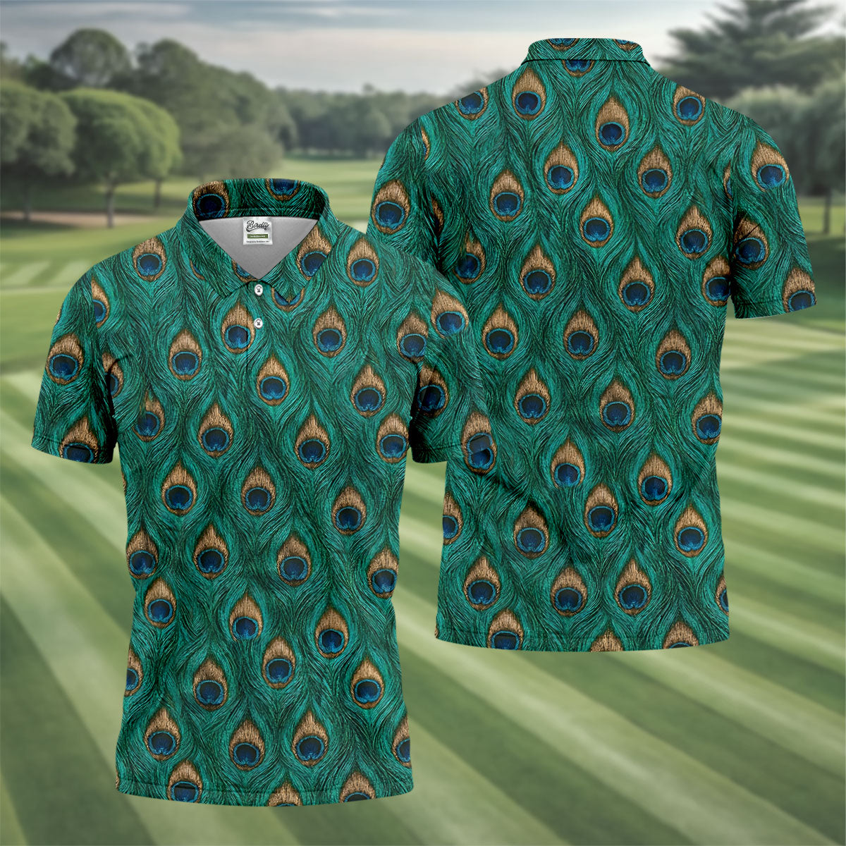 Peacock Feather Pattern Hawaiian Golf Shirt, Hawaiian Golf Shirt, Mens Golf Shirts, Golf Apparel For Men