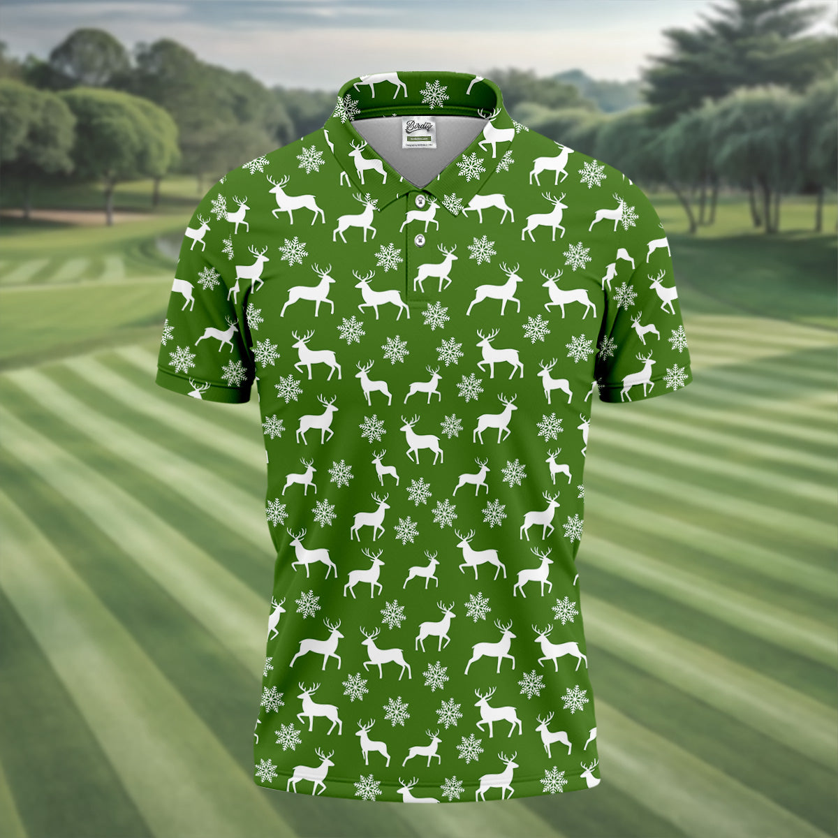 Reindeer Christmas Green Golf Shirt, Christmas Golf Shirt, Polo ShirtFor Men, Golf Shirts For Men