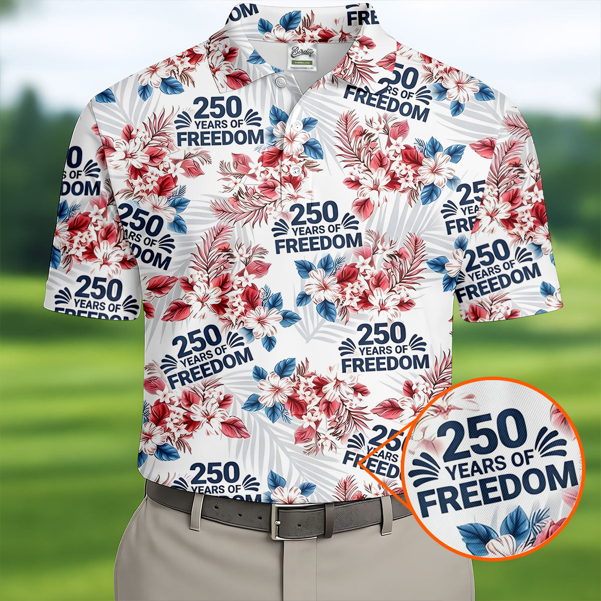 250 Years Of Freedom Tropical Vibe Retro Golf Shirt, Golf Tops For Men, 4th Of July Golf Shirts For Men